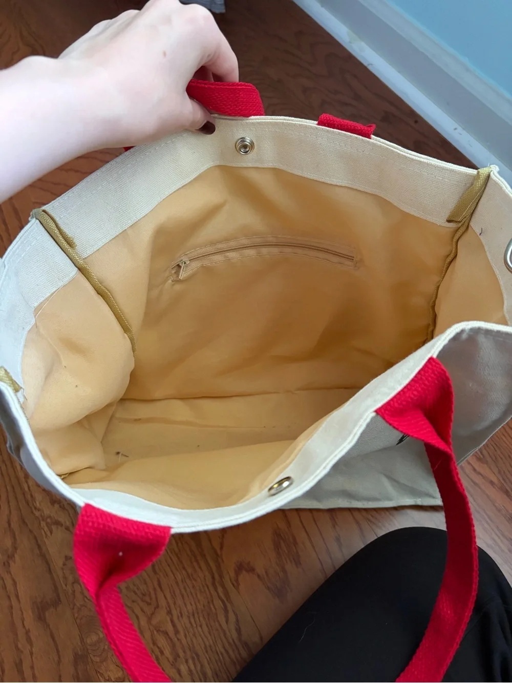 Canvas Tote with Smiley Face - 